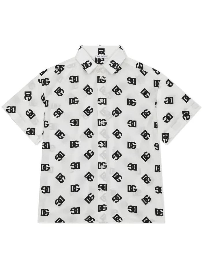 DOLCE & GABBANA KIDS Logo-print Short-sleeved Shirt White/Black - MAISONDEFASHION.COM