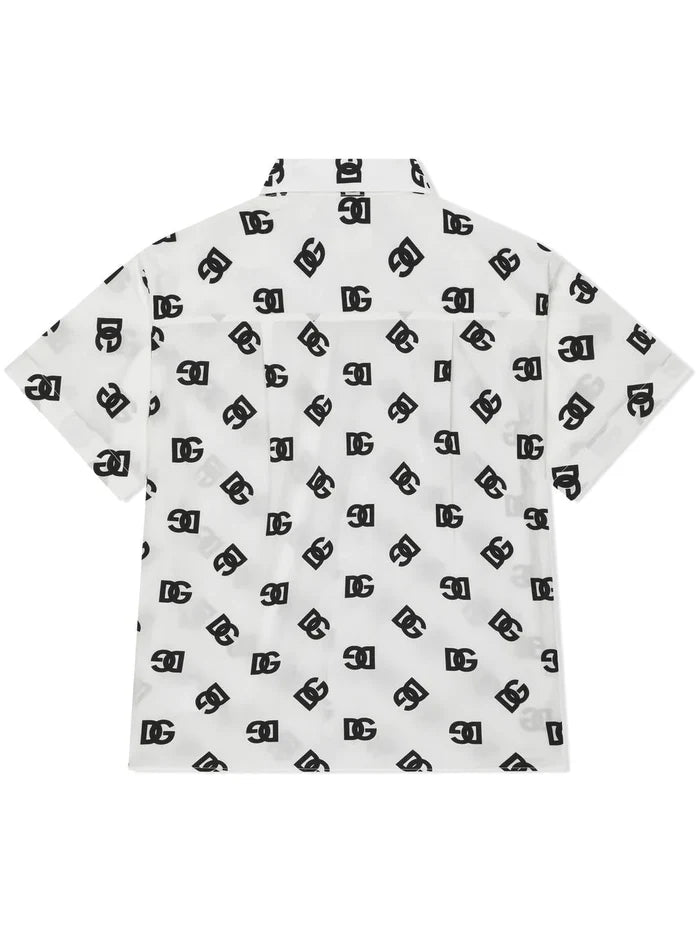 DOLCE & GABBANA KIDS Logo-print Short-sleeved Shirt White/Black - MAISONDEFASHION.COM