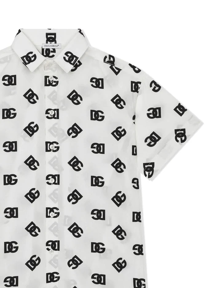 DOLCE & GABBANA KIDS Logo-print Short-sleeved Shirt White/Black - MAISONDEFASHION.COM