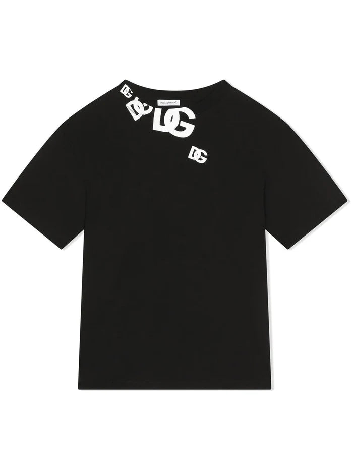 DOLCE & GABBANA KIDS Logo-print Short-sleeved T-shirt Black/White - MAISONDEFASHION.COM