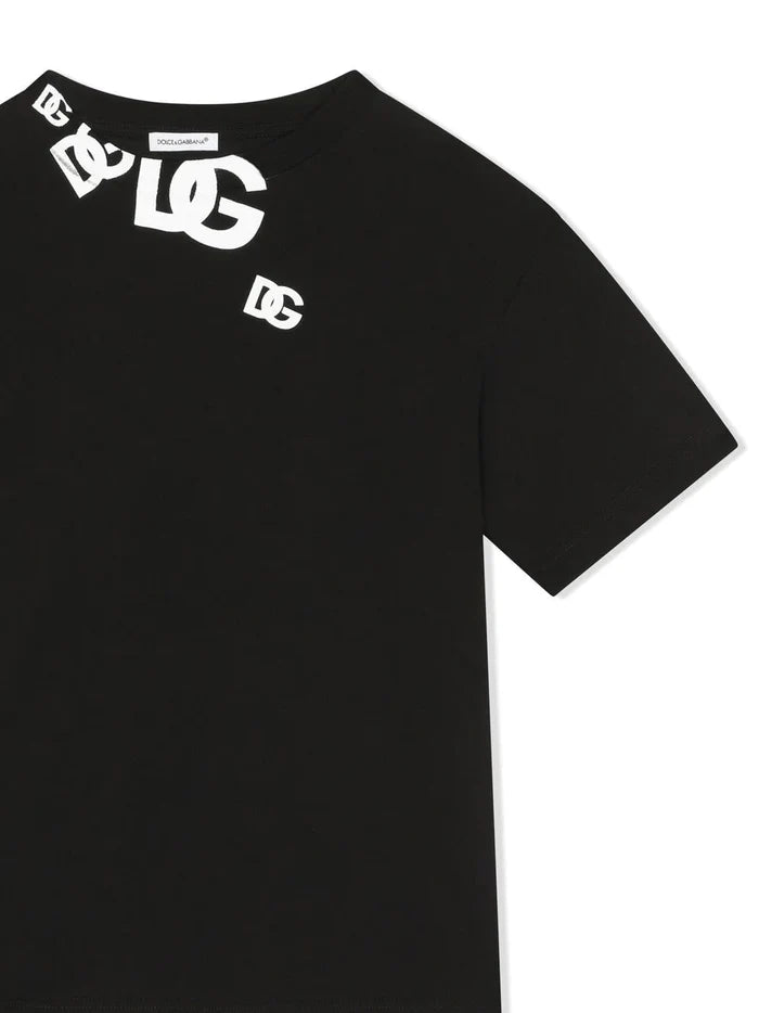 DOLCE & GABBANA KIDS Logo-print Short-sleeved T-shirt Black/White - MAISONDEFASHION.COM