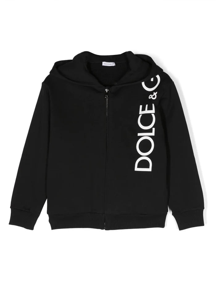 DOLCE & GABBANA KIDS Zip-up Hoodie Black - MAISONDEFASHION.COM