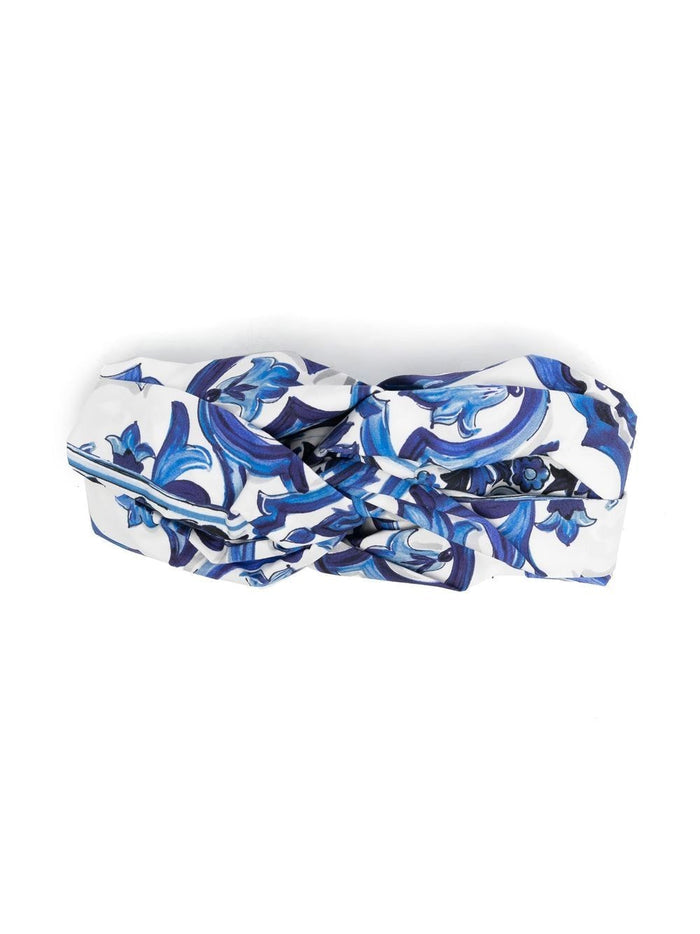 DOLCE & GABBANA KIDS Majolica Print Headband Cobalt Blue - MAISONDEFASHION.COM