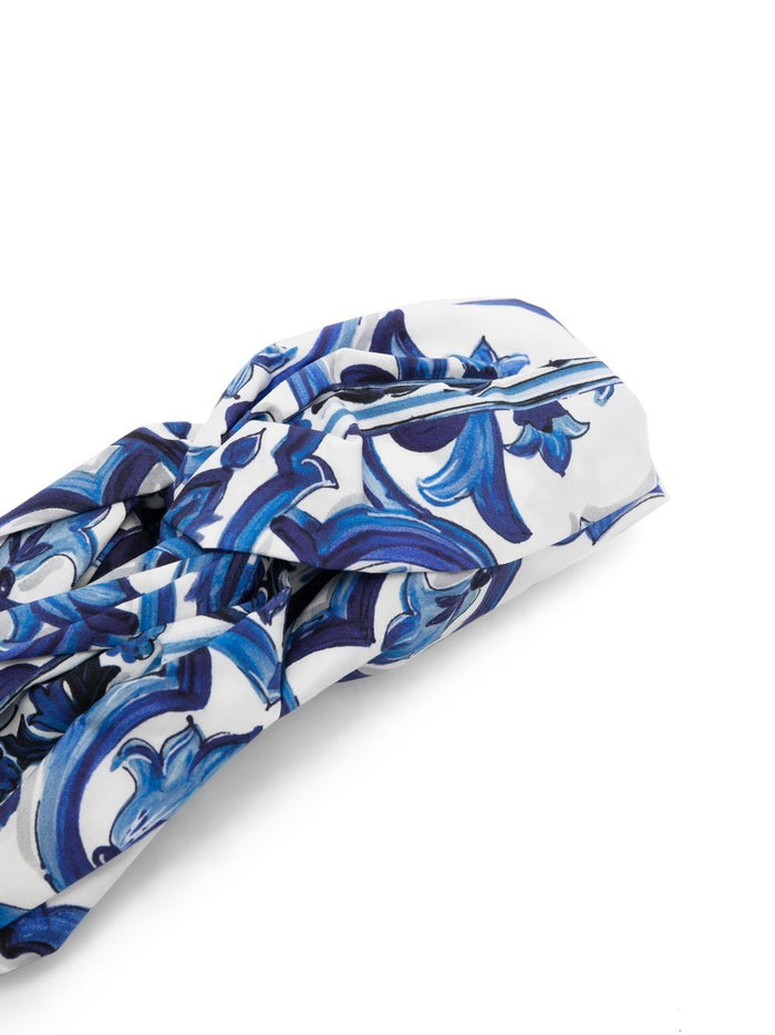 DOLCE & GABBANA KIDS Majolica Print Headband Cobalt Blue - MAISONDEFASHION.COM