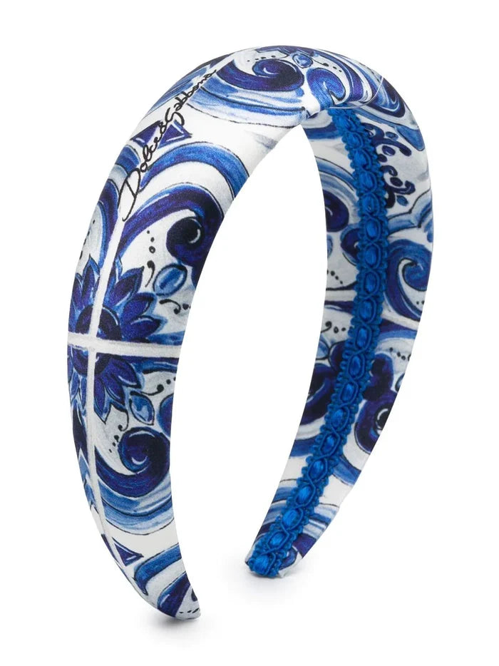 DOLCE & GABBANA KIDS Paisley-embroidered Hairband Blue - MAISONDEFASHION.COM