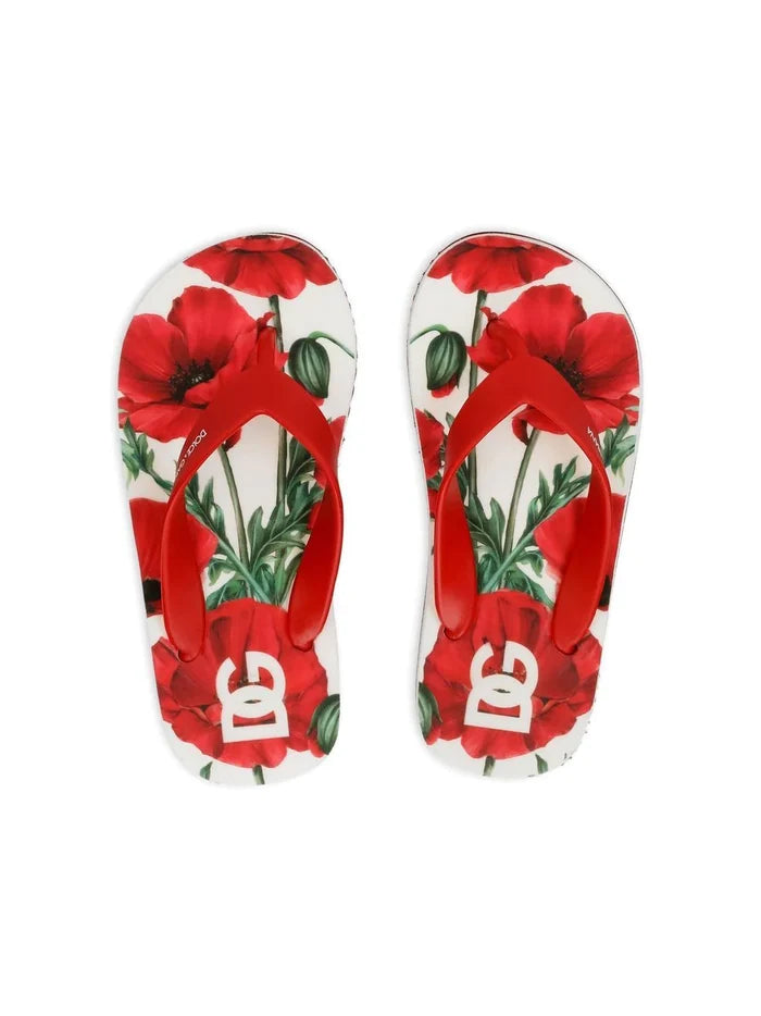 DOLCE & GABBANA KIDS Poppy-print Flip Flops Multicolour - MAISONDEFASHION.COM