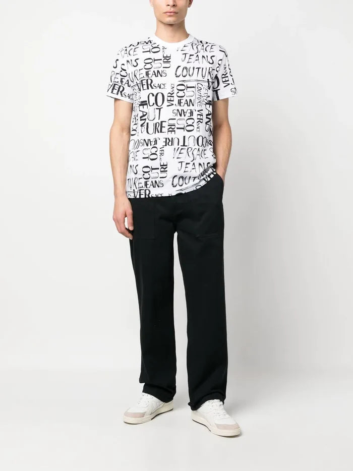 VERSACE MEN Doodle Logo Print T-Shirt White/Black - MAISONDEFASHION.COM