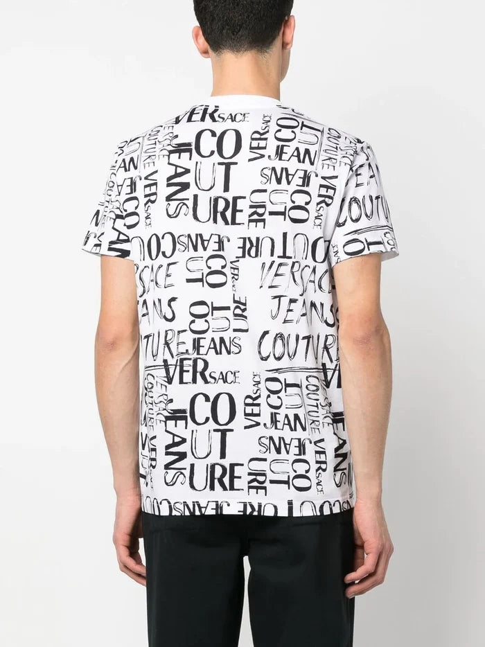 VERSACE MEN Doodle Logo Print T-Shirt White/Black - MAISONDEFASHION.COM