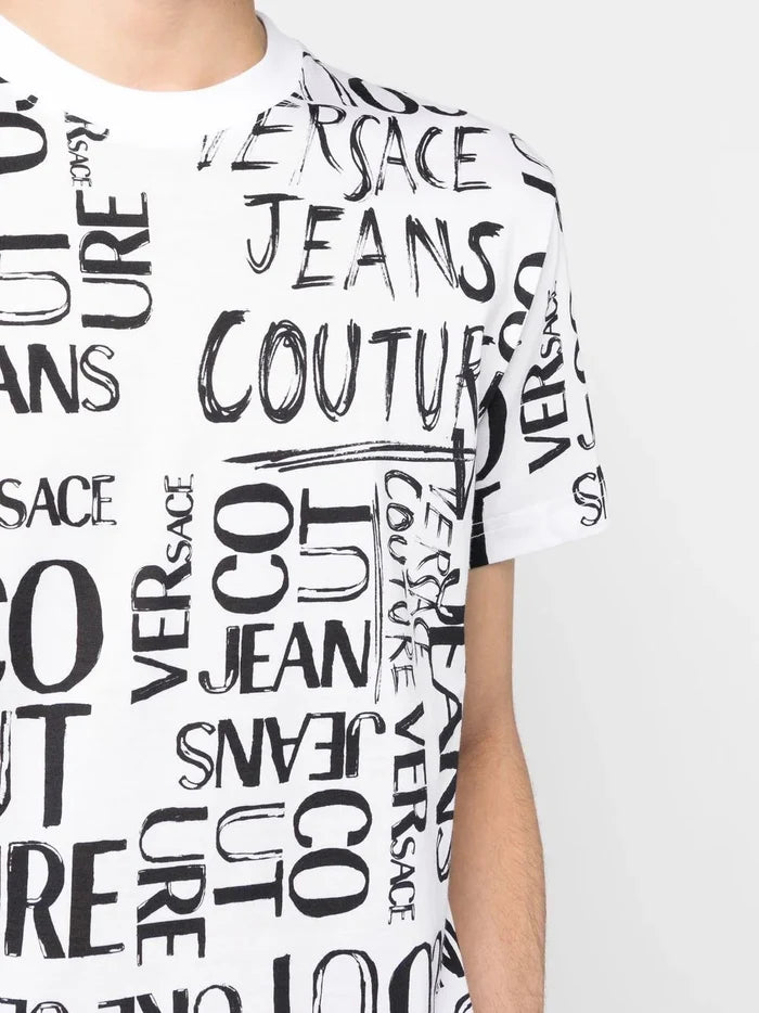 VERSACE MEN Doodle Logo Print T-Shirt White/Black - MAISONDEFASHION.COM
