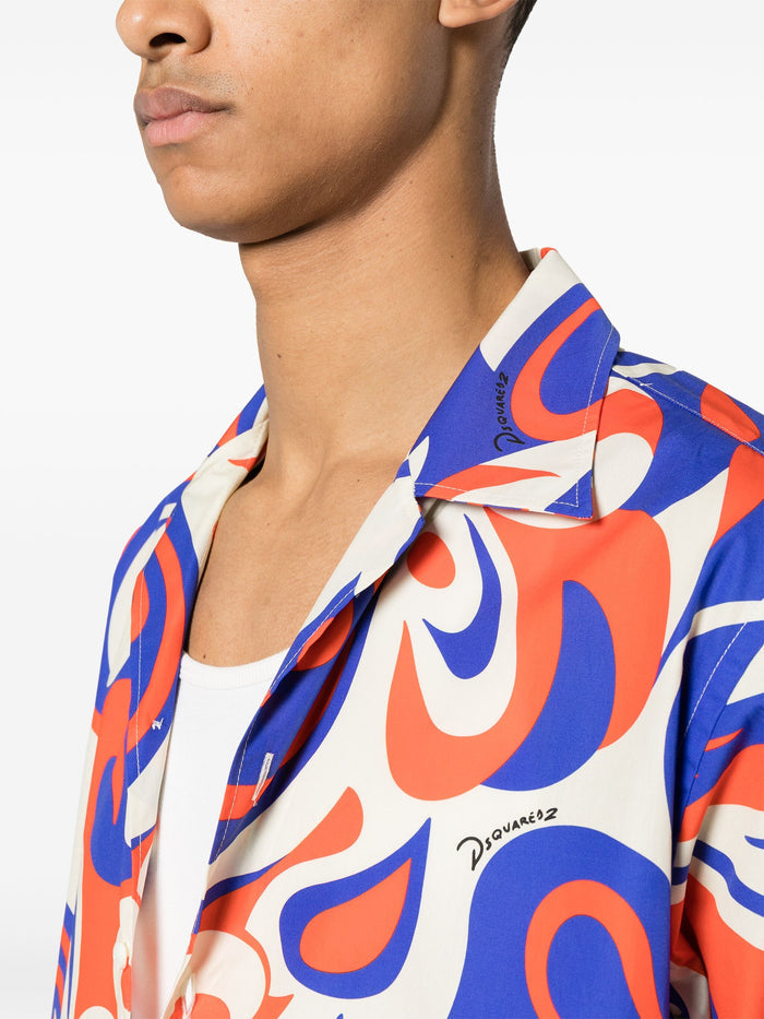 DSQUARED2 Abstract Print Poplin Texture Shirt Multicolour - MAISONDEFASHION.COM