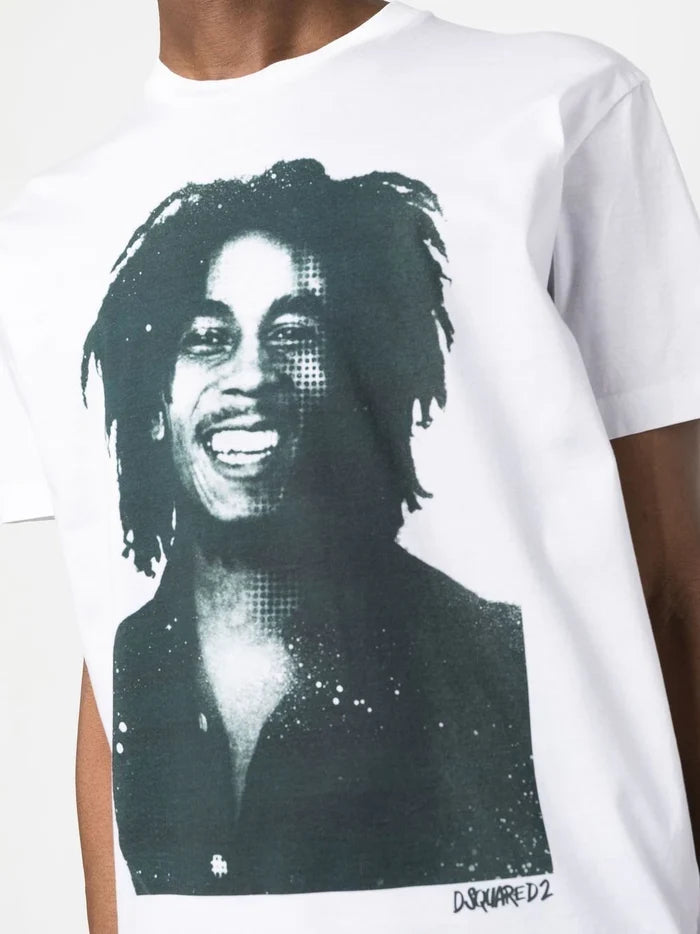 DSQUARED2 Bob Marley Print T-shirt White - MAISONDEFASHION.COM