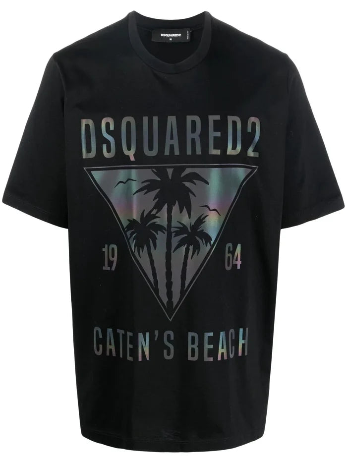 DSQUARED2 D2 Caten's Beach Slouch T-Shirt Black - MAISONDEFASHION.COM