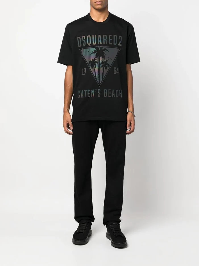 DSQUARED2 D2 Caten's Beach Slouch T-Shirt Black - MAISONDEFASHION.COM