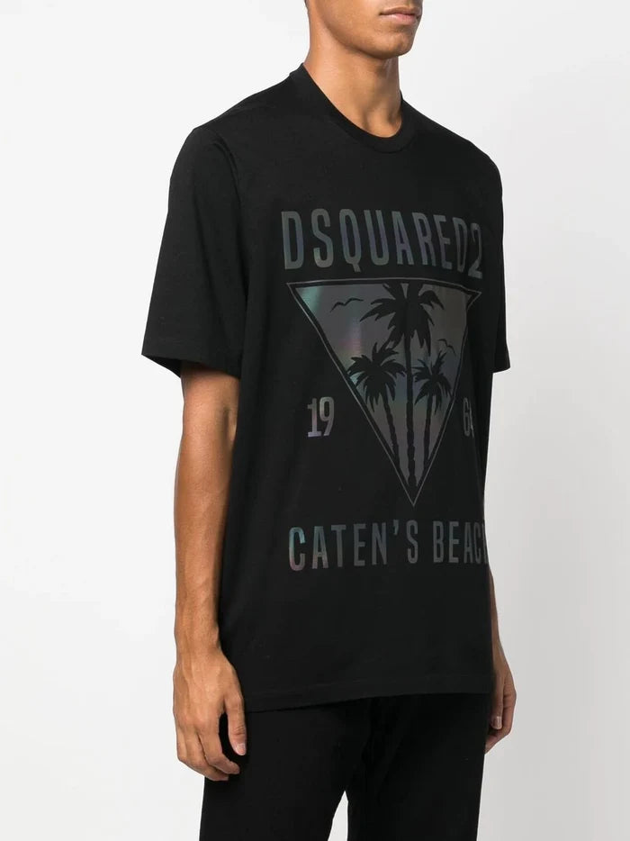 DSQUARED2 D2 Caten's Beach Slouch T-Shirt Black - MAISONDEFASHION.COM