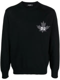 DSQUARED2 D2 Leaf Knitted Crewneck Sweatshirt Black - MAISONDEFASHION.COM
