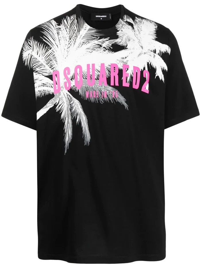 DSQUARED2 D2 Palms Slouch T-Shirt Black - MAISONDEFASHION.COM