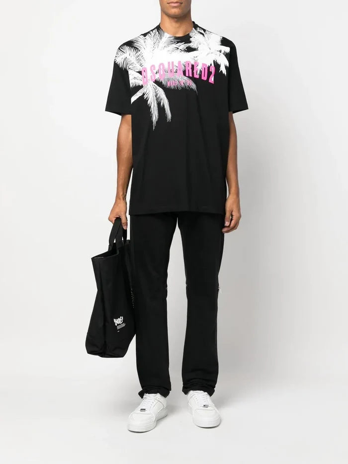 DSQUARED2 D2 Palms Slouch T-Shirt Black - MAISONDEFASHION.COM