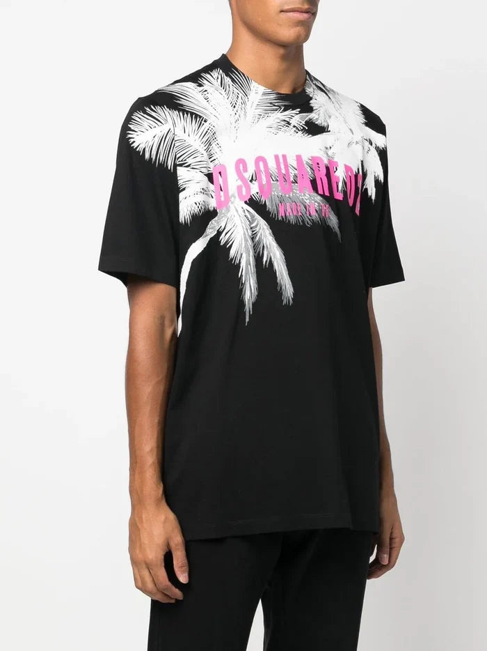 DSQUARED2 D2 Palms Slouch T-Shirt Black - MAISONDEFASHION.COM