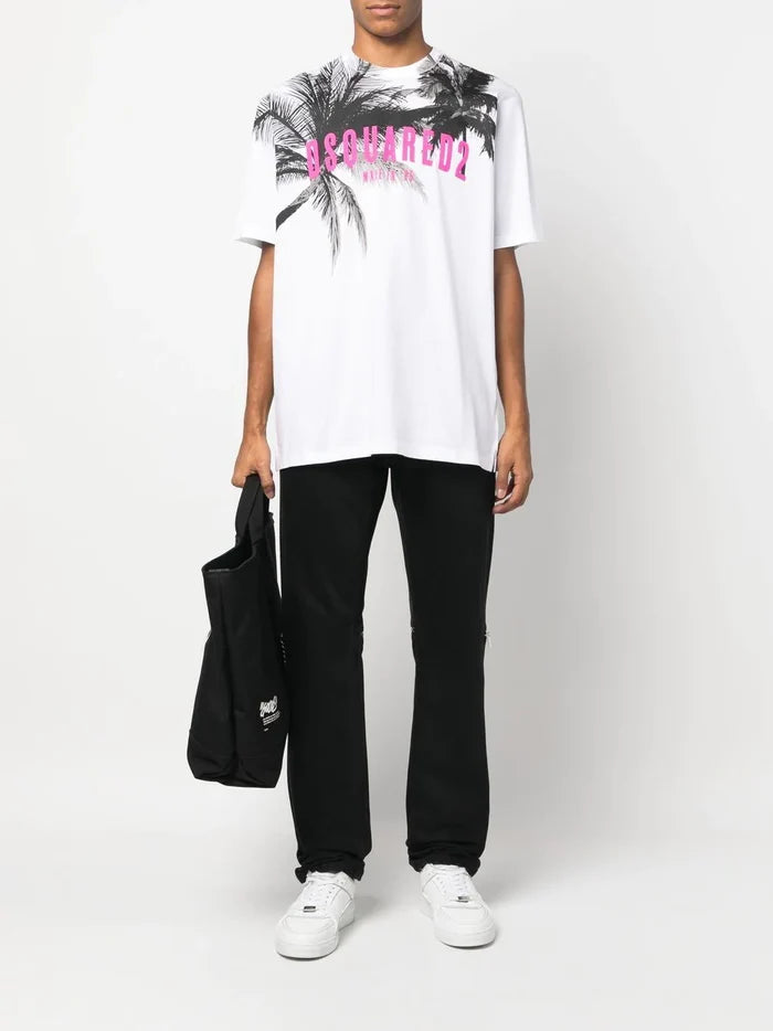 DSQUARED2 D2 Palms Slouch T-Shirt White - MAISONDEFASHION.COM