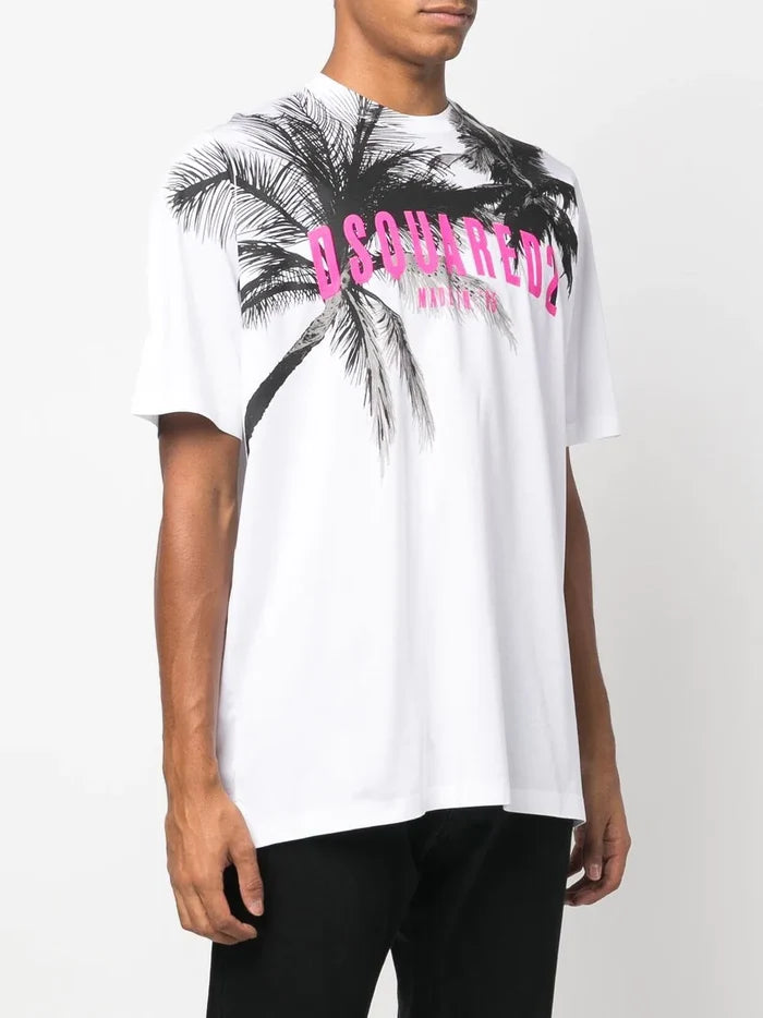 DSQUARED2 D2 Palms Slouch T-Shirt White - MAISONDEFASHION.COM