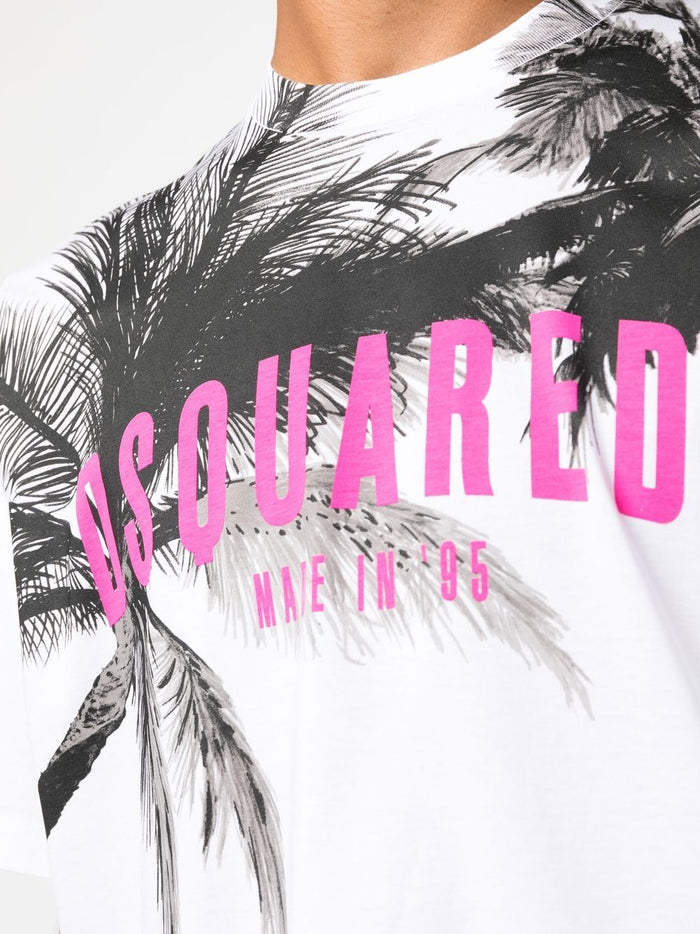 DSQUARED2 D2 Palms Slouch T-Shirt White - MAISONDEFASHION.COM