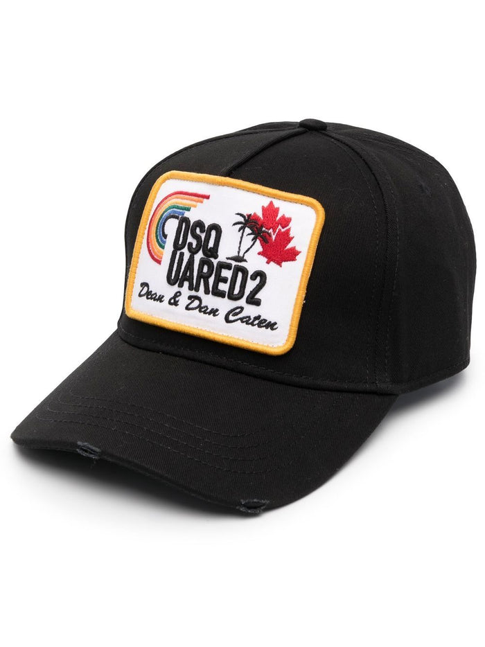 DSQUARED2 D2 Rainbow Logo Patch Baseball Cap Black - MAISONDEFASHION.COM