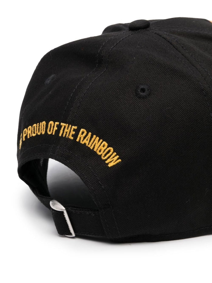 DSQUARED2 D2 Rainbow Logo Patch Baseball Cap Black - MAISONDEFASHION.COM