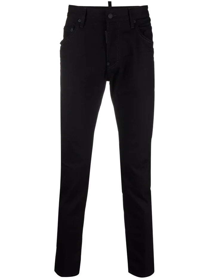 DSQUARED2 Distressed Logo Patch Skinny Jeans Black - MAISONDEFASHION.COM