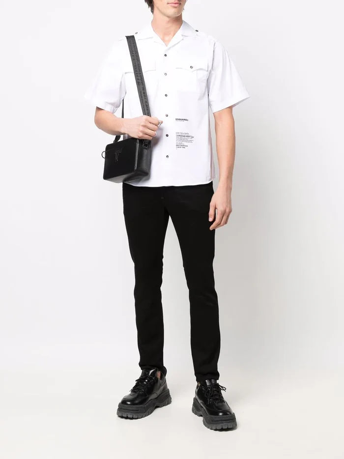 DSQUARED2 Distressed Logo Patch Skinny Jeans Black - MAISONDEFASHION.COM