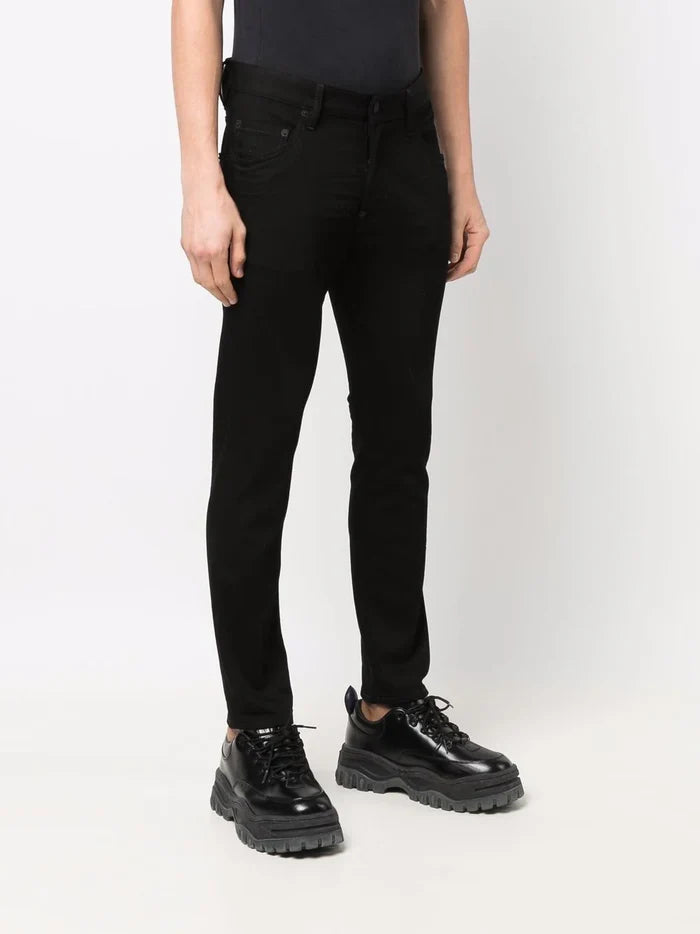 DSQUARED2 Distressed Logo Patch Skinny Jeans Black - MAISONDEFASHION.COM