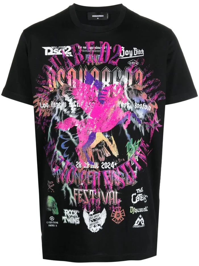 DSQUARED2 Graphic Print Cigarette T-Shirt Black - MAISONDEFASHION.COM