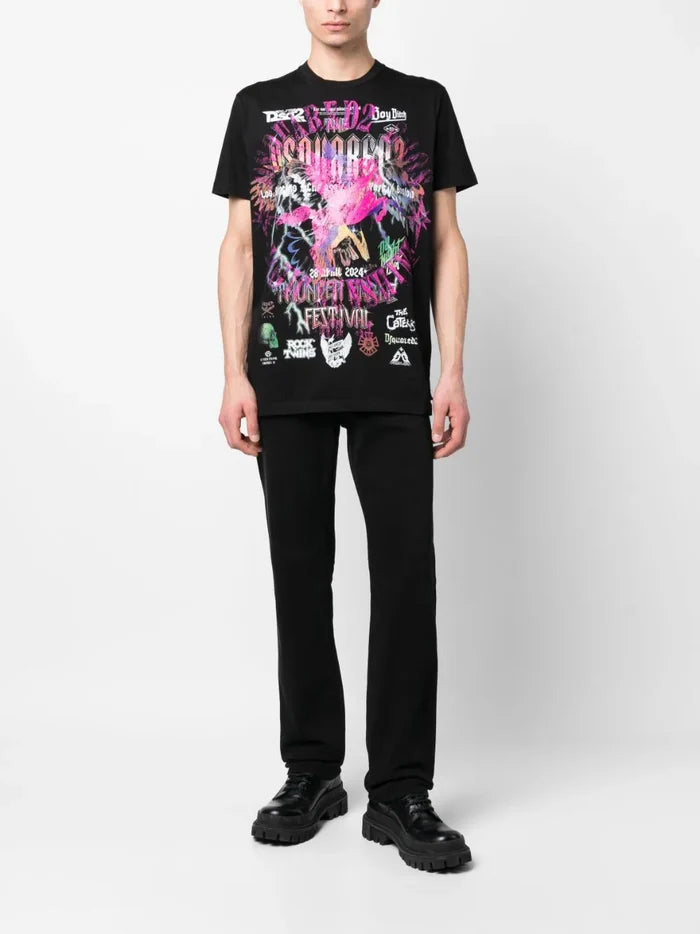 DSQUARED2 Graphic Print Cigarette T-Shirt Black - MAISONDEFASHION.COM