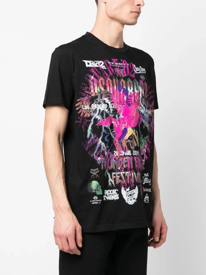DSQUARED2 Graphic Print Cigarette T-Shirt Black - MAISONDEFASHION.COM