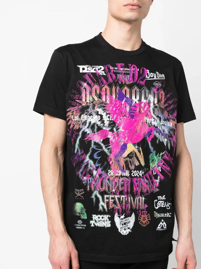 DSQUARED2 Graphic Print Cigarette T-Shirt Black - MAISONDEFASHION.COM
