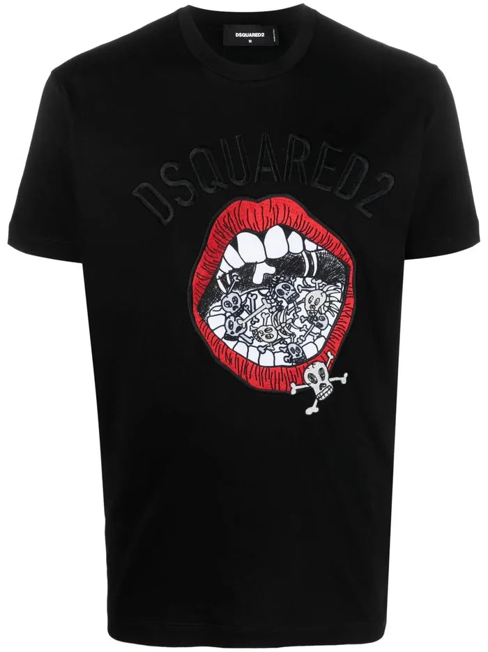 DSQUARED2 MEN Graphic Print Cotton T-Shirt Black - MAISONDEFASHION.COM