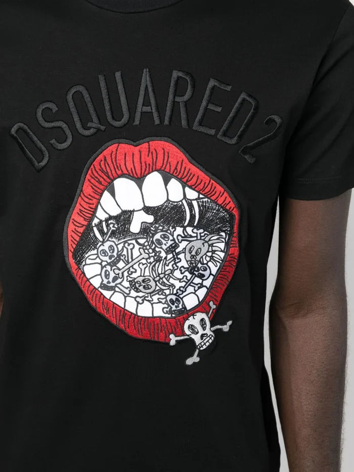 DSQUARED2 MEN Graphic Print Cotton T-Shirt Black - MAISONDEFASHION.COM