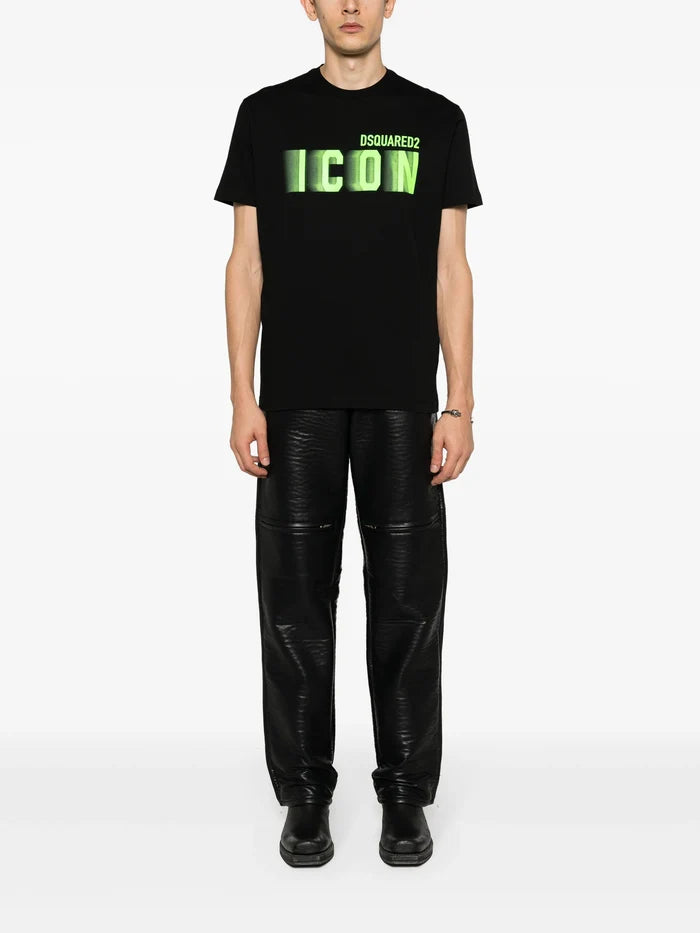 DSQUARED2 Icon Blur Cool Fit Cotton T-shirt Black/Fluo Green - MAISONDEFASHION.COM
