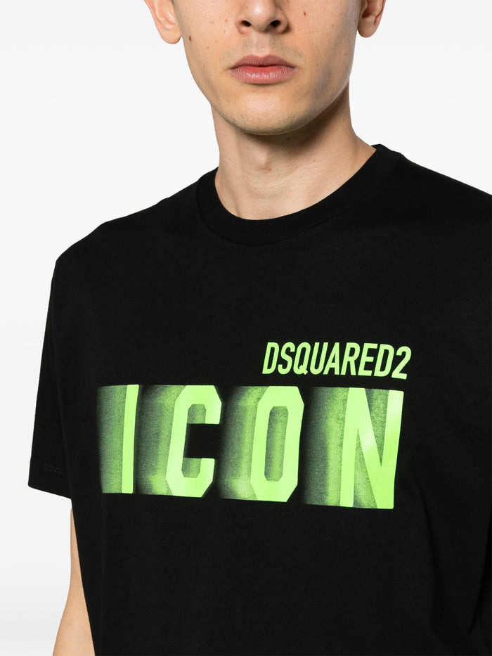 DSQUARED2 Icon Blur Cool Fit Cotton T-shirt Black/Fluo Green - MAISONDEFASHION.COM