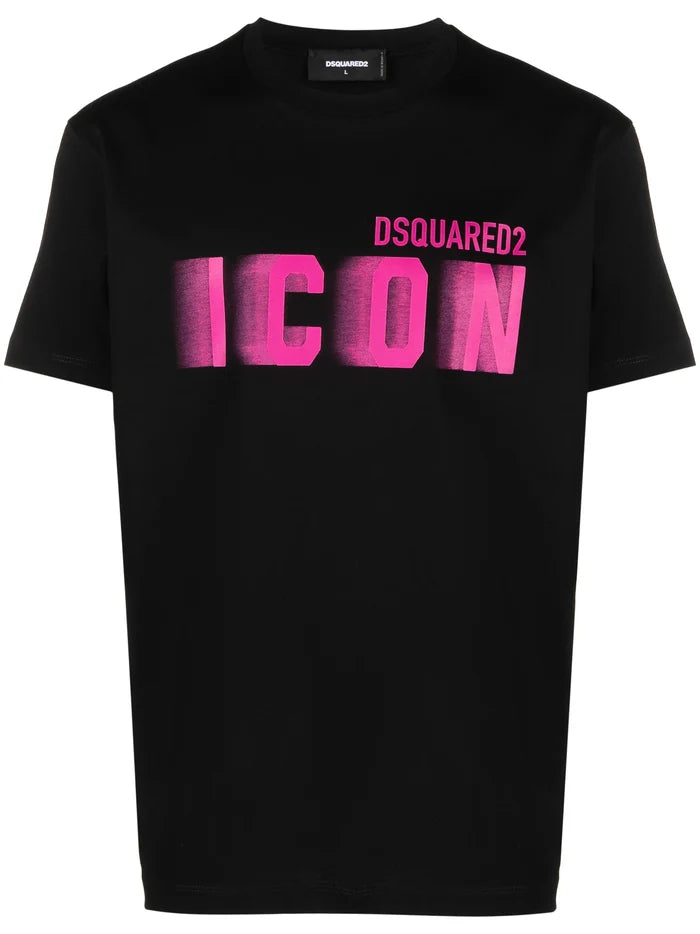 DSQUARED2 Icon Blur Cool Fit Cotton T-shirt Black/Fluo Pink - MAISONDEFASHION.COM