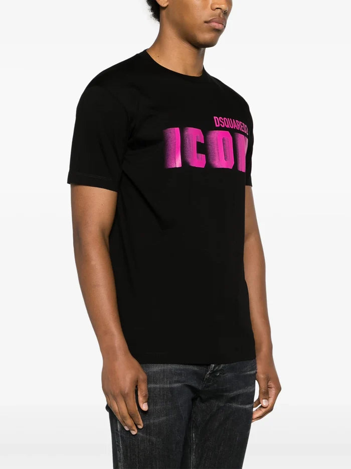 DSQUARED2 Icon Blur Cool Fit Cotton T-shirt Black/Fluo Pink - MAISONDEFASHION.COM