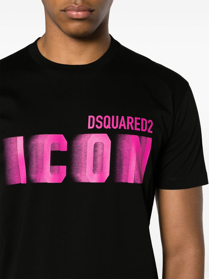 DSQUARED2 Icon Blur Cool Fit Cotton T-shirt Black/Fluo Pink - MAISONDEFASHION.COM