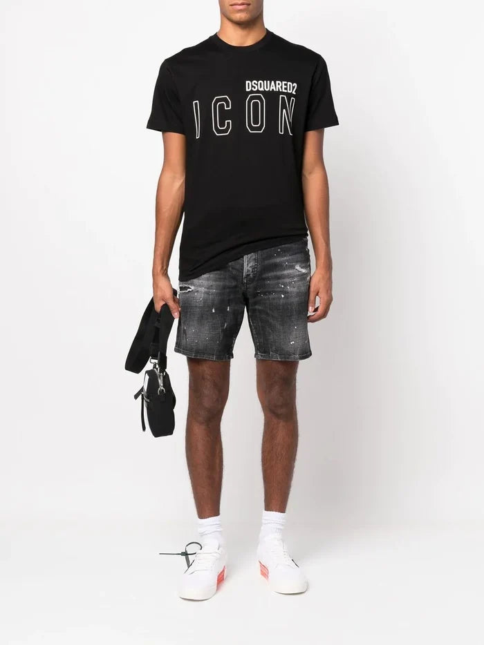 DSQUARED2 Icon Outline T-shirt Black/White - MAISONDEFASHION.COM