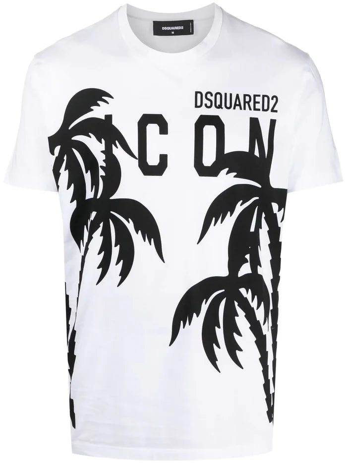 DSQUARED2 Icon Palms T-shirt White - MAISONDEFASHION.COM