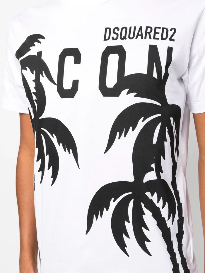 DSQUARED2 Icon Palms T-shirt White - MAISONDEFASHION.COM
