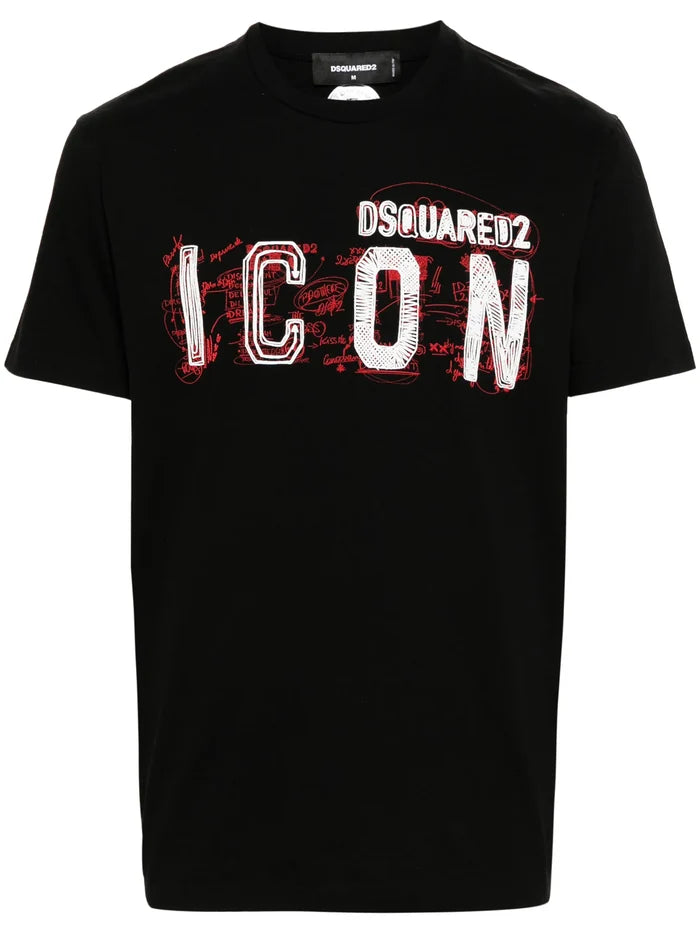 DSQUARED2 Icon Scribble Cool Fit Cotton T-shirt Black - MAISONDEFASHION.COM