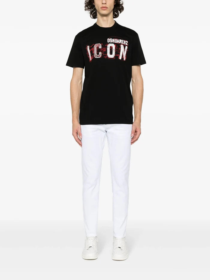 DSQUARED2 Icon Scribble Cool Fit Cotton T-shirt Black - MAISONDEFASHION.COM