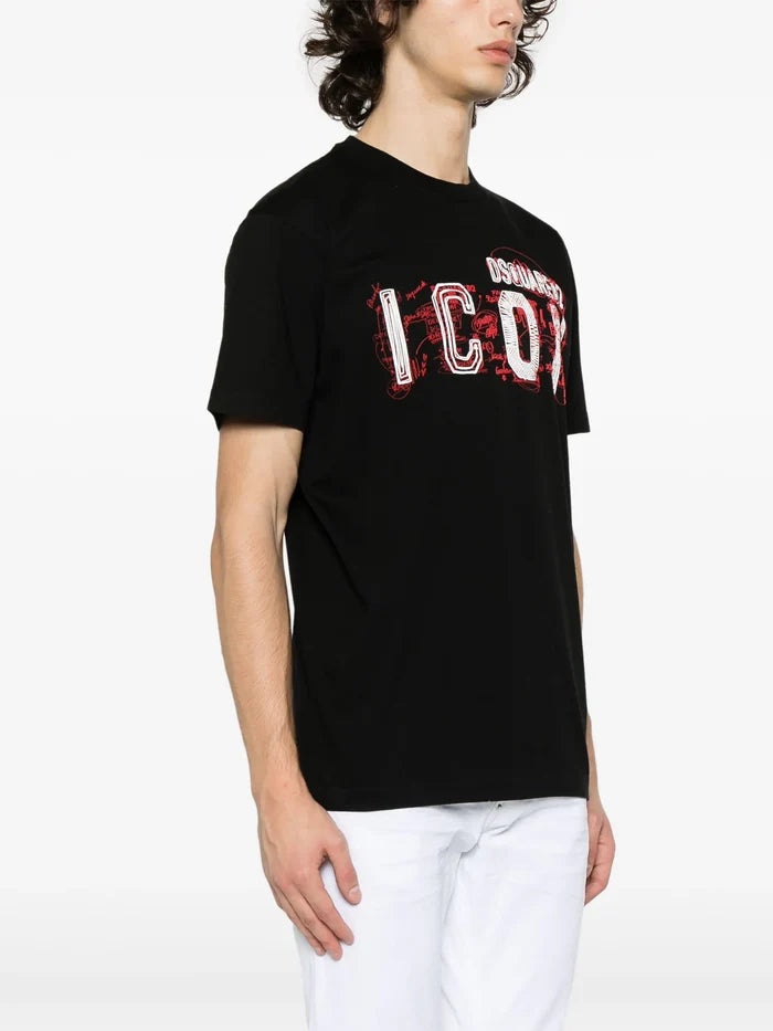 DSQUARED2 Icon Scribble Cool Fit Cotton T-shirt Black - MAISONDEFASHION.COM