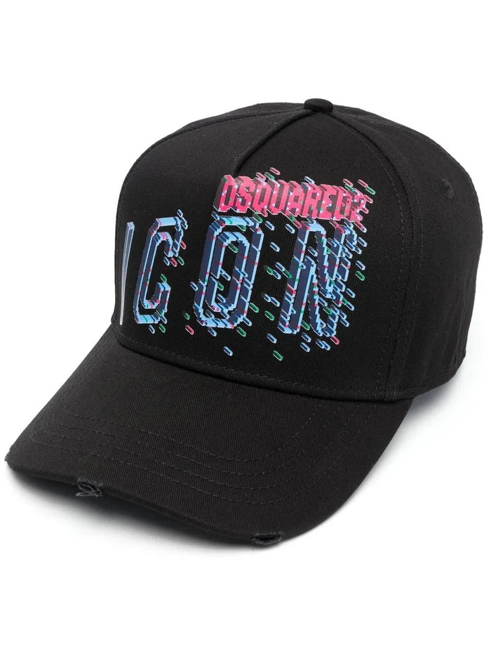 DSQUARED2 ICON Seasonal Gaming Print Baseball Cap Black - MAISONDEFASHION.COM