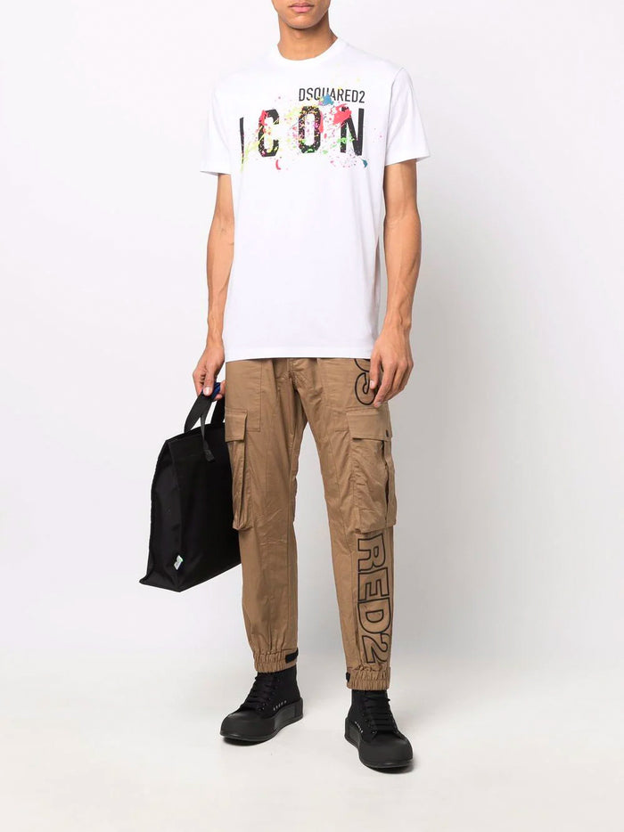 DSQUARED2 Icon Splatter T-Shirt White - MAISONDEFASHION.COM
