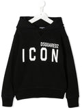 DSQUARED2 KIDS Icon Logo Print Hoodie Black/White - MAISONDEFASHION.COM